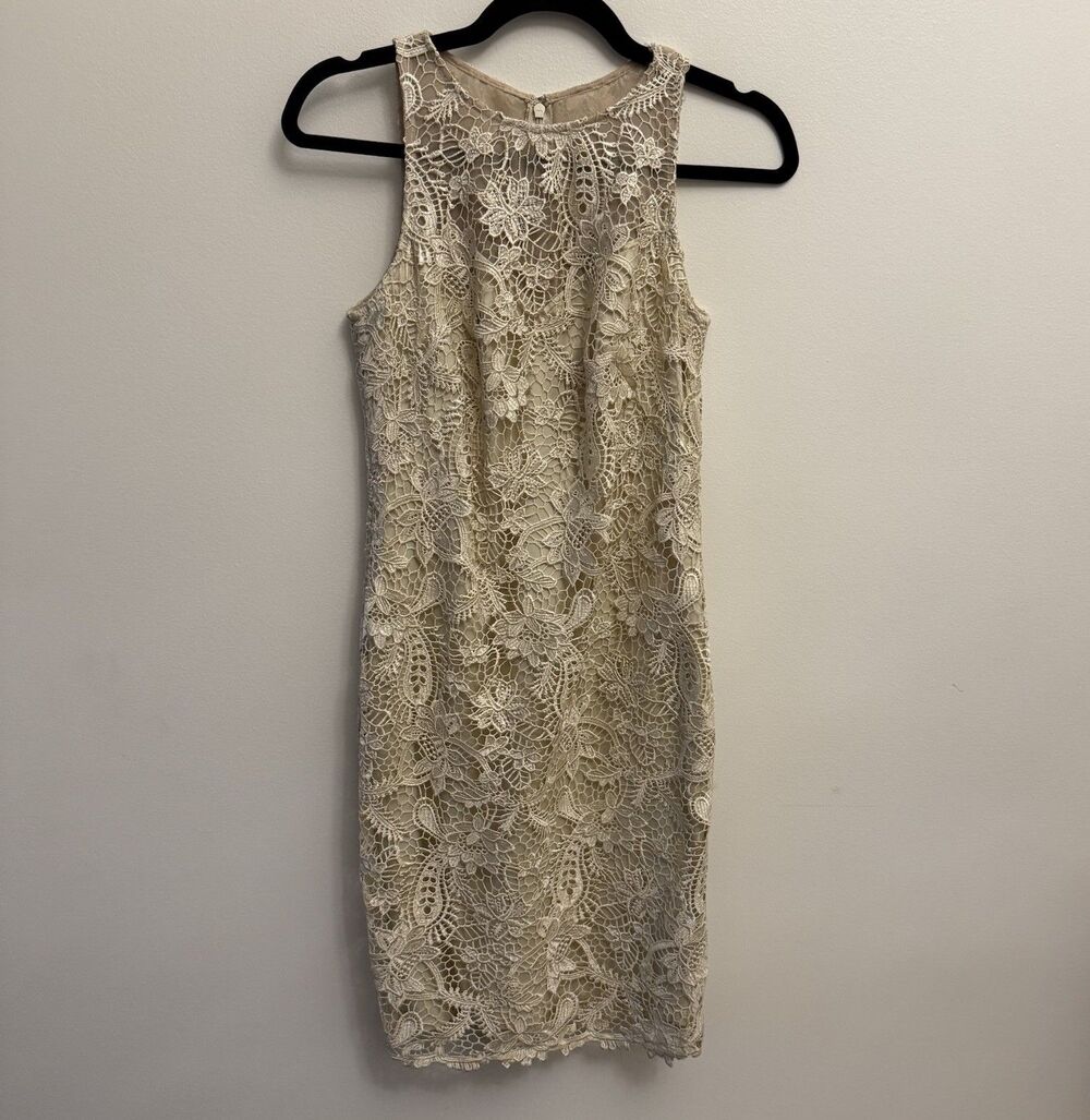 Lauren Ralph Lauren Champagne Floral Lace Sleeveless Sheath Dress Size 0